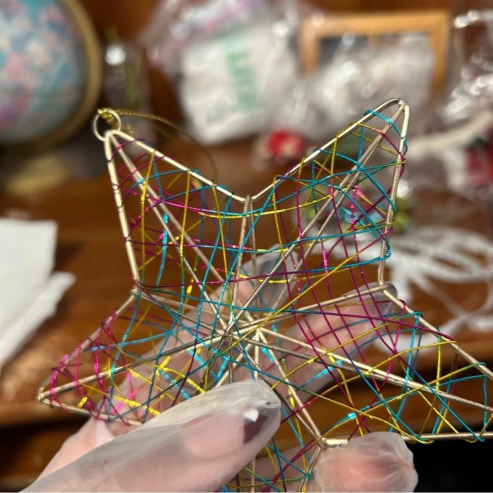 Multicolor Wire Art Star Christmas Ornament - “Mistletoe”